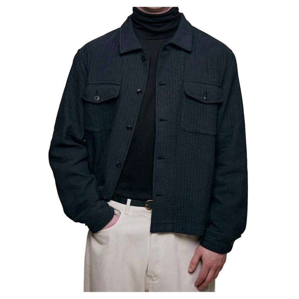 NEW MERZ B. SCHWANEN padded cotton long sleeve overshirt in charcoal